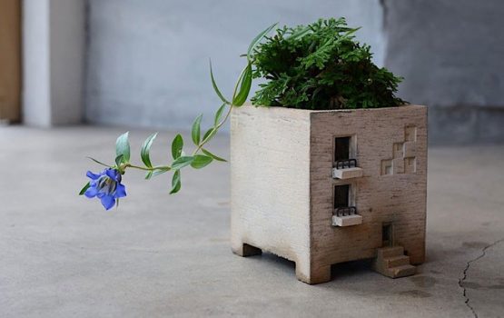 Miniature Building Shaped Flower Pots by Pull + Push