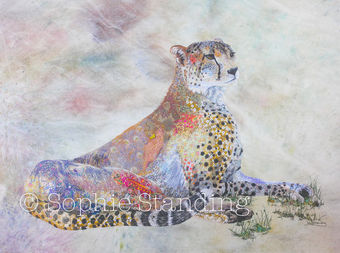 Colorful Textile Embroidered Art Depicting African Wildlife by Sophie Standing