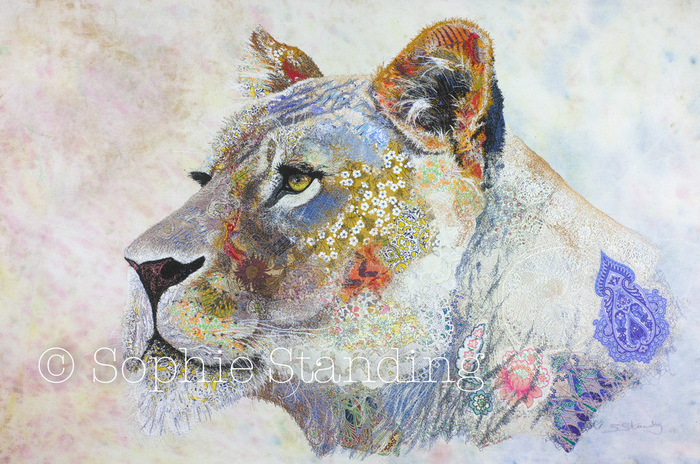 Colorful Textile Embroidered Art Depicting African Wildlife by Sophie Standing