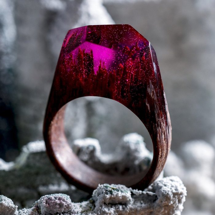 Tiny Worlds Encapsulated Inside Wooden Rings by Secret Wood
