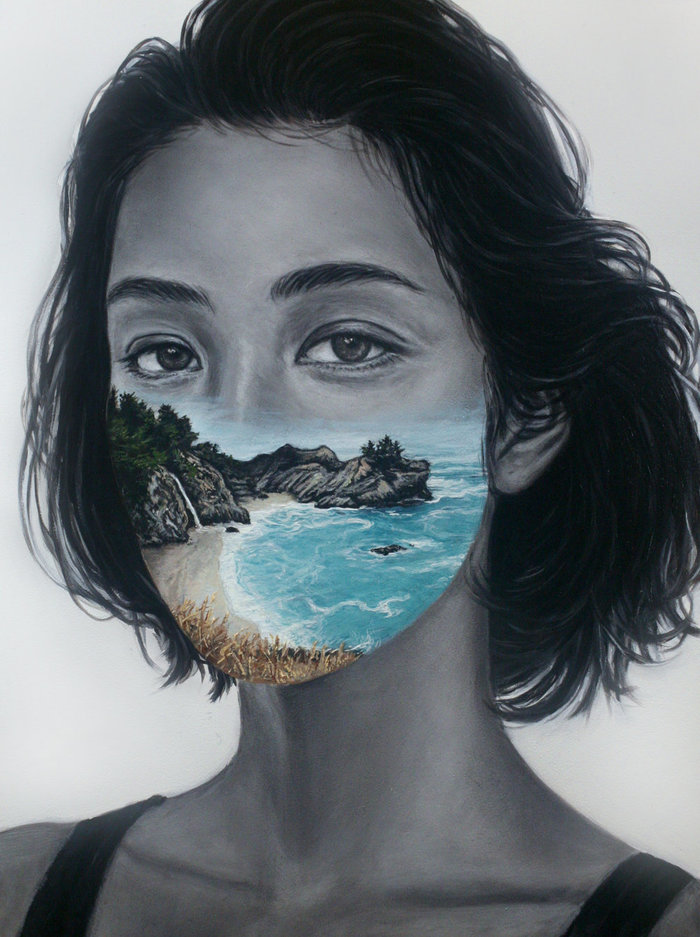 Beautiful Surreal Paintings Juxtapose Human Portraits With Landscapes