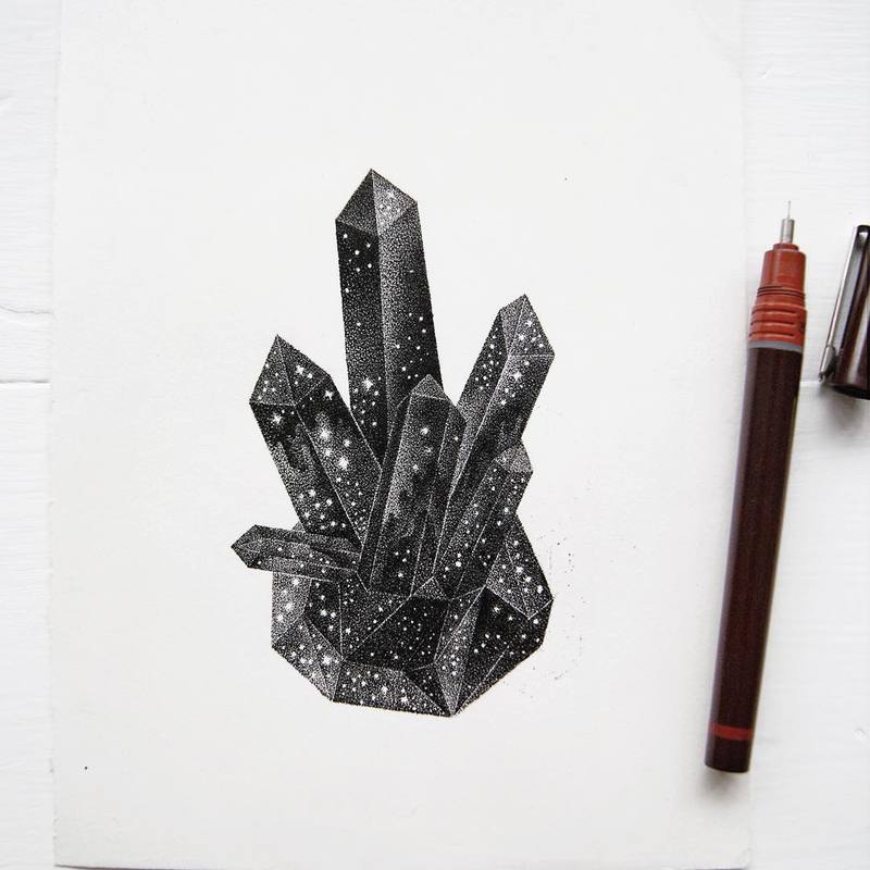 Dotted Galactic Black and White Illustrations by Petra Kostova