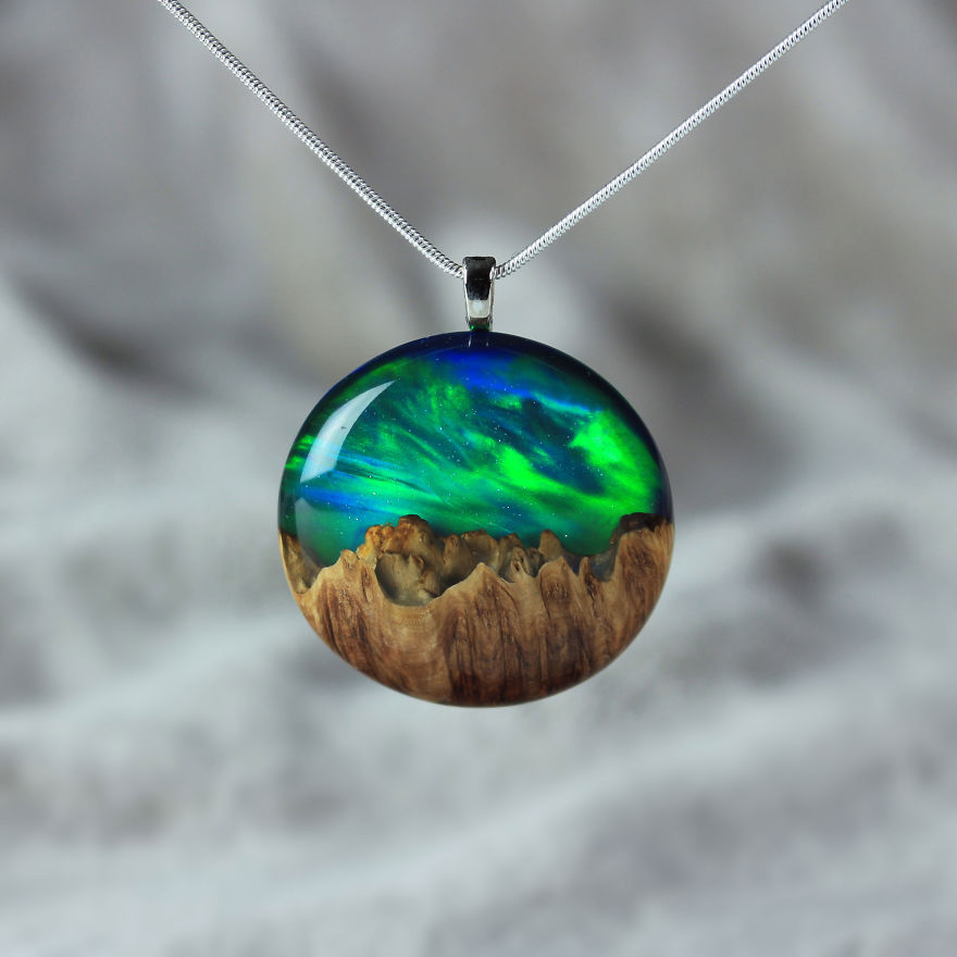 These Stunning Resin and Wood Jewelry Encompass Miniature Worlds