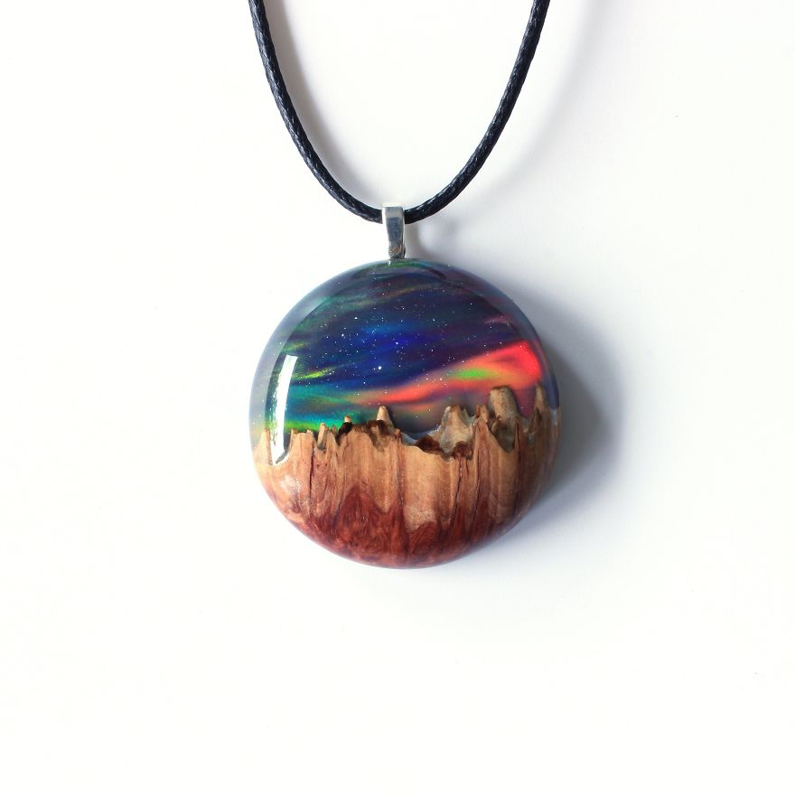 These Stunning Resin and Wood Jewelry Encompass Miniature Worlds
